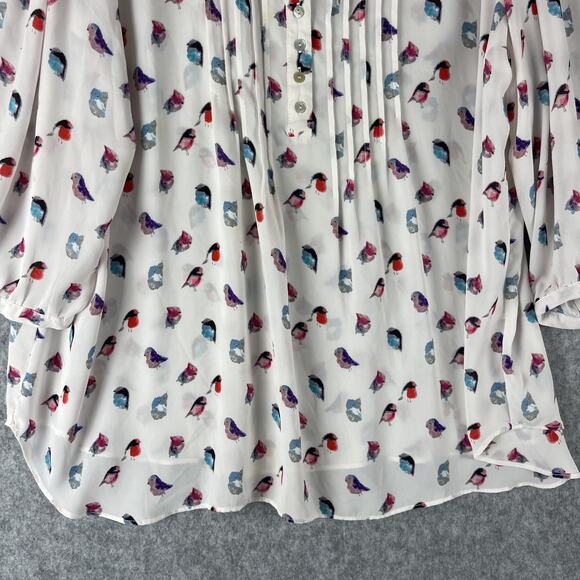 Rose Olive Tunic Top Woman 2X Bird Print 3/4 Sleeve Lightweight Pintuck Artsy - Picture 3 of 14